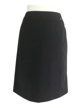 Chanel Black Mini Skirt, Stretch Wool Blend, CC Button Detail